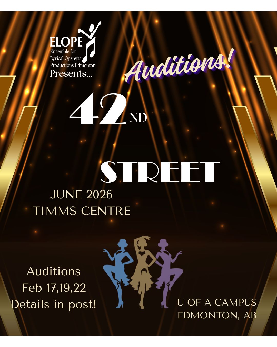 Auditions (Edmonton): 42nd Street ? ELOPE Musical Theatre, Theater News Auditions (Edmonton): 42nd Street ? ELOPE Musical Theatre, Theater News